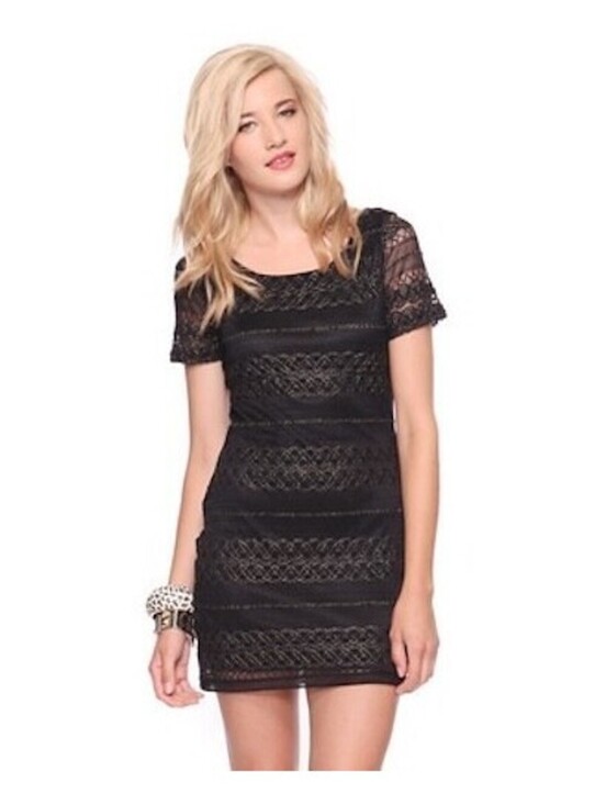 Forever 21 Dresses & Skirts - Forever 21 Size S/M Medium Nylon Black and Gold Lace Mini Dress Short Sleeve